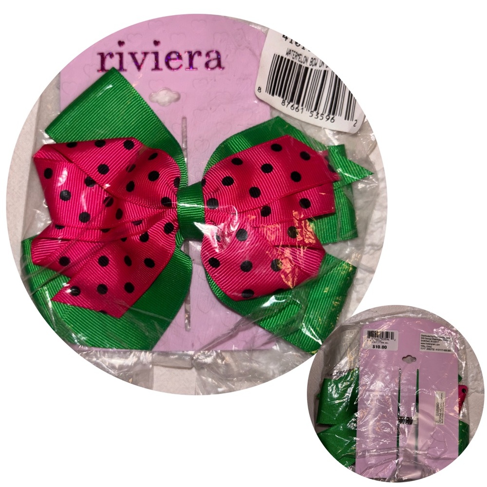 Riviera Vibrant Pink and Green Hair and Polka Dots Bow - New with Tag